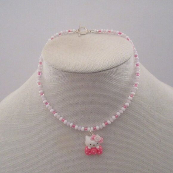 Host Pick! Handmade Inspired Hello Kitty Pendant Crystal Necklace Sterling Clasp - Picture 2 of 2